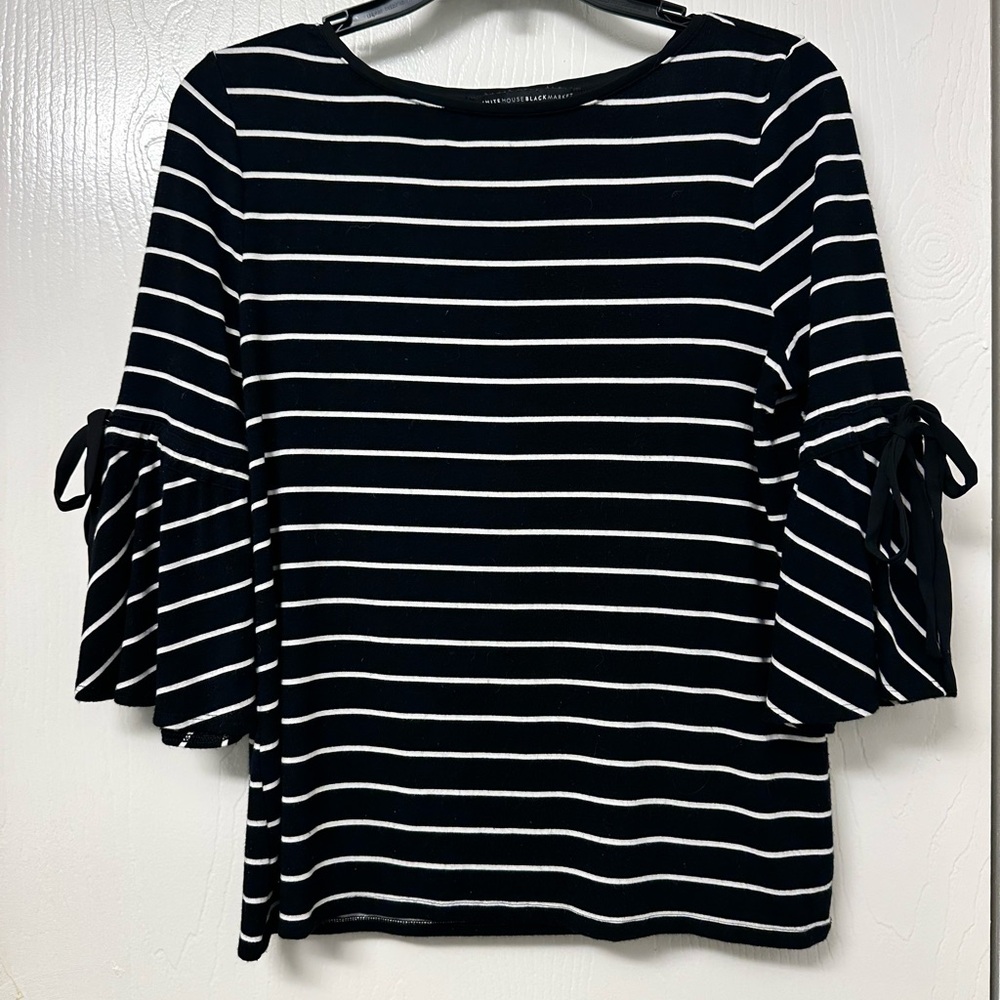 White House Black Market Black and White Striped Blouse